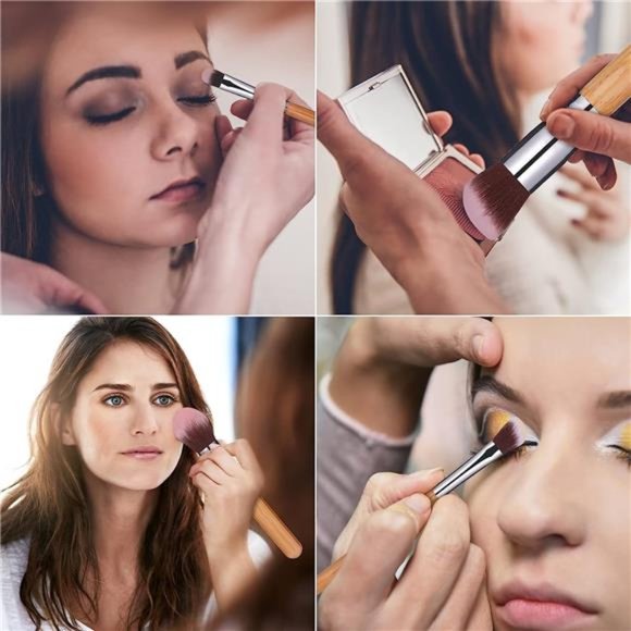 Makeup BrushSet 11Pcs Bamboo Synthetic Kabuki BrushSet Foundation PowderBlending - Picture 6 of 6